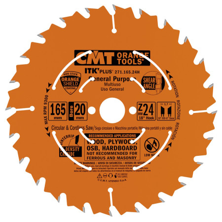 Пильний диск по дереву CMT 165x20x24 для універсального різу (271.165.24H)