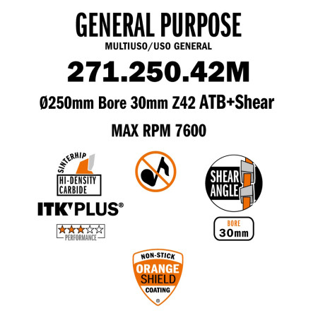 Пильний диск CMT 250x30x42 по дереву для універсального різу (271.250.42M)