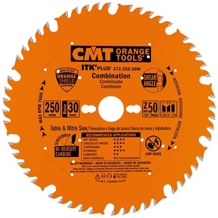 Пильний диск по дереву CMT 250x30x50 (50 зубів) - комбінований різ, чиста кромка (272.250.50M)