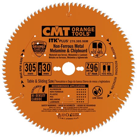 Пильний диск по алюмінію та пластику CMT 305x30x96 (96 зубів) - ультра чистий різ, тонкий пропил (276.305.96M)