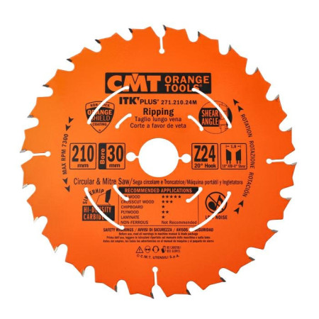 Пильний диск по дереву з тонким пропилом CMT 210х30х24 (271.210.24M)