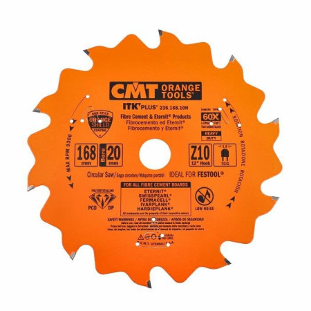 Пильний диск по фіброцементу CMT 168х20х10 (236.168.10H)