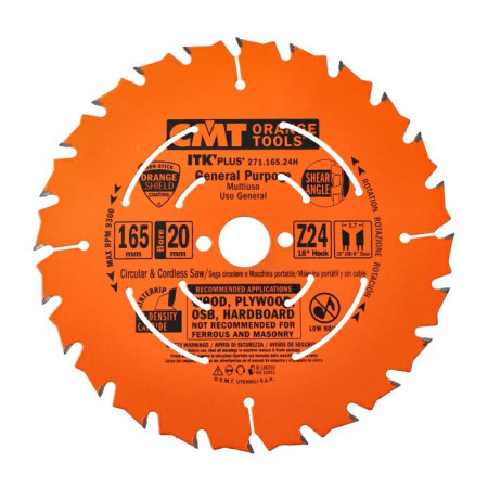 Пильний диск по дереву з тонким пропилом CMT 165х20х24 (271.165.24H)