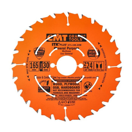 Пильний диск по дереву з тонким пропилом CMT 165х30х24 (271.165.24M)