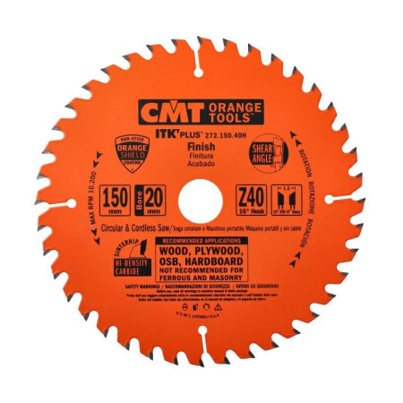 Пильний диск по дереву з тонким пропилом CMT 150х20х40 (272.150.40H)