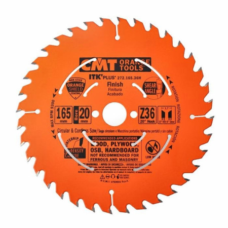 Пильний диск по дереву з тонким пропилом CMT 165х20х36 (272.165.36H)