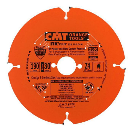 Пильний диск по фіброцементу CMT 190х30х12 (236.190.12M)