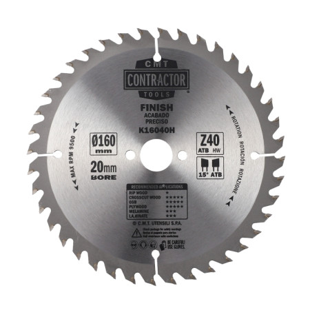 Пильний диск по дереву CMT 160х20х40 K CONTRACTOR® (K16040H)