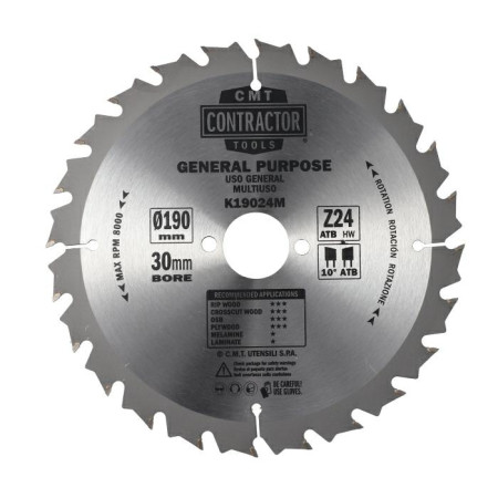 Пильний диск по дереву CMT 190х30х24 K CONTRACTOR® (K19024M)