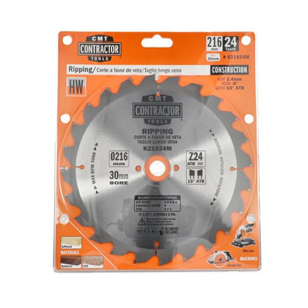 Пильний диск по дереву CMT 216х30х24 K CONTRACTOR® (K21624M)