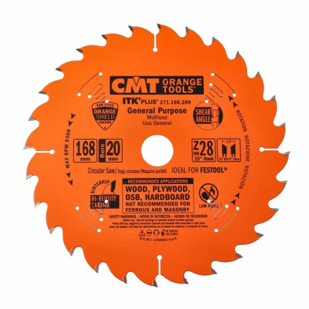 Пильний диск по дереву з тонким пропилом CMT 168х20х28 (271.168.28H)